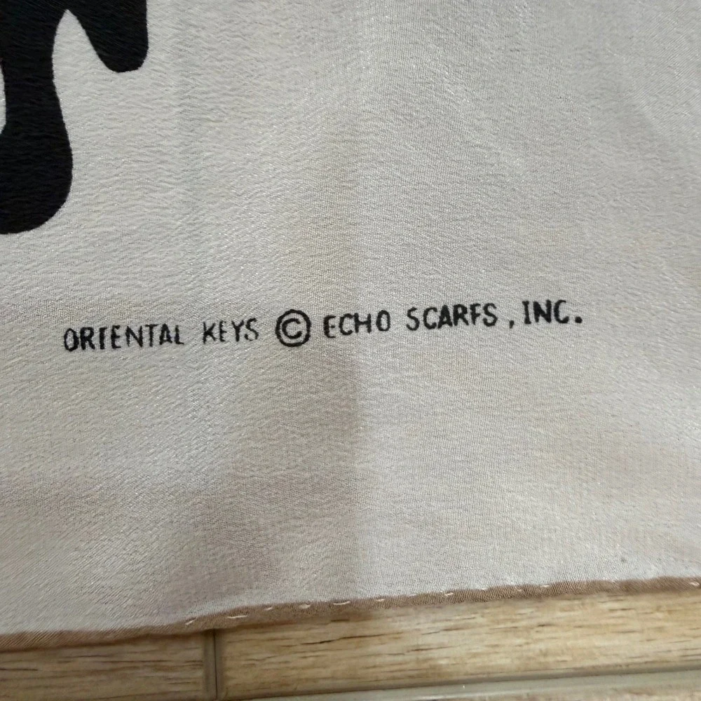 Echo Oriental Keys‎ Vintage Square Scarf White Black Tan Minimalist Capsule 32